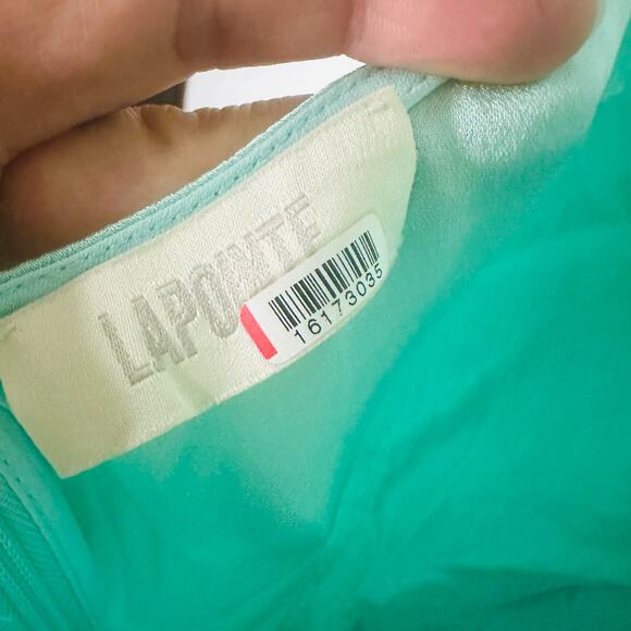 LAPOINTE Metallic Mint Green Halter Neckline Backless Satin Gown Dress Size 4 - Picture 10 of 15